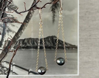 Moderne schwarze Tahitiperlenkette Ohrringe Gold oder Silber