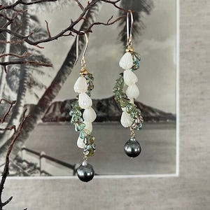 Brincos LEI de Pérolas do Taiti Pikake Pakalana twist em Ouro ou Prata