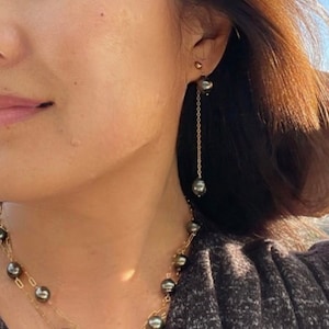 Tahitian pearls 2 pairs in 1 Stud custom length dangle Earrings in Gold or Silver
