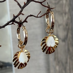 Hawaiian Mini Gold Monstera Hoop Gold Plated huggie earrings