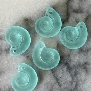 Aqua Sea foam green glass AMMONITES Shell Sea foam pacific blue for crafts or jewelry supply