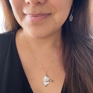 Large Manta Ray Mother of Pearl & Heart with Gold or Silver chain necklace Hawaiian