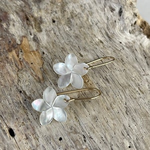 Hawaiian White Plumeria Mother of pearl Silver or Gold earrings