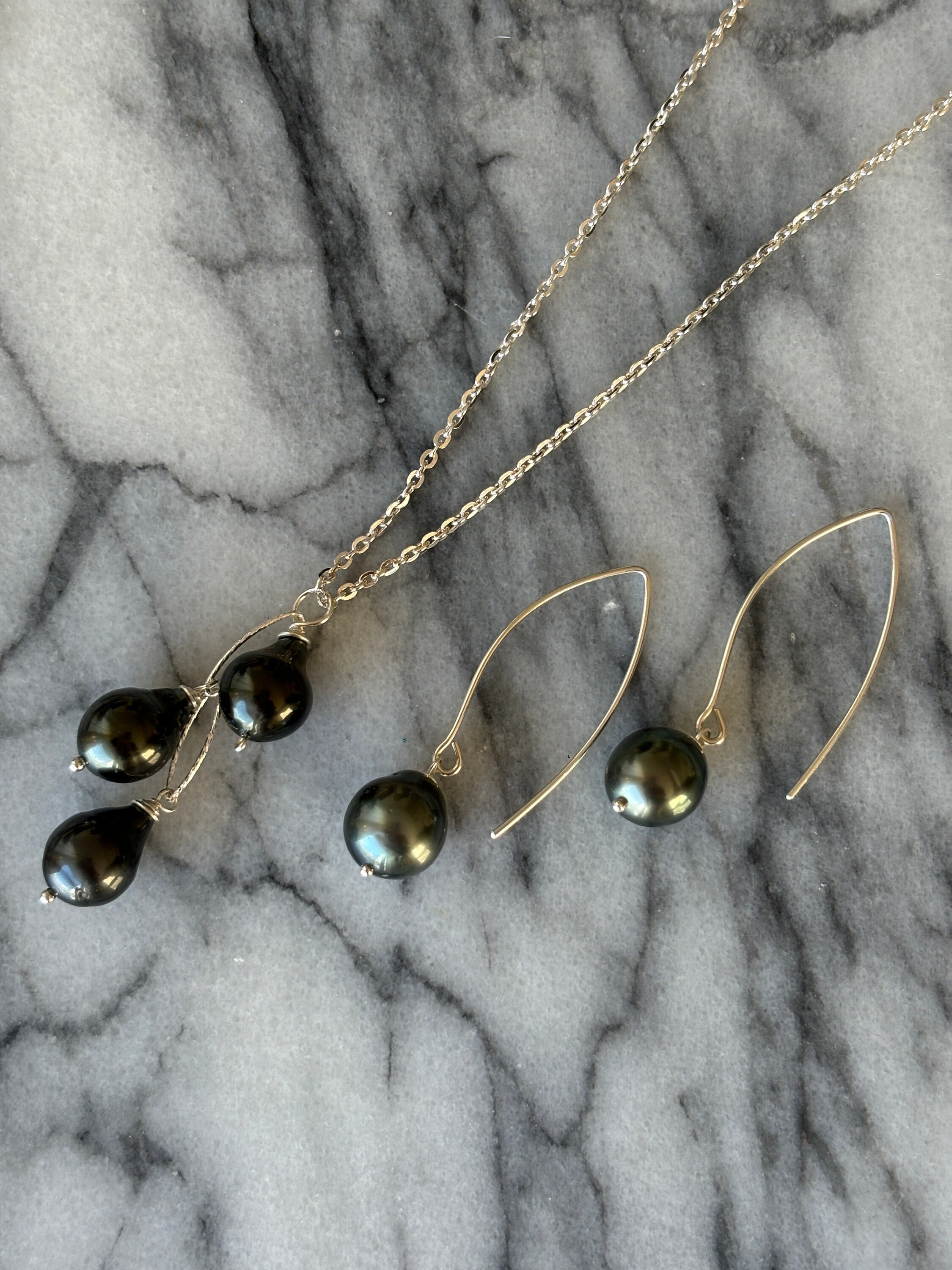 Collier Argent 925 Avec Perle Noire De Tahiti Et Turquoise - Fait Main - Réf #1462 - Neuf
