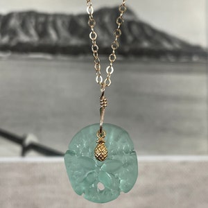 Aqua Sea mousse Verre de mer Collier dollar de sable avec mini ananas hawaïen image 5