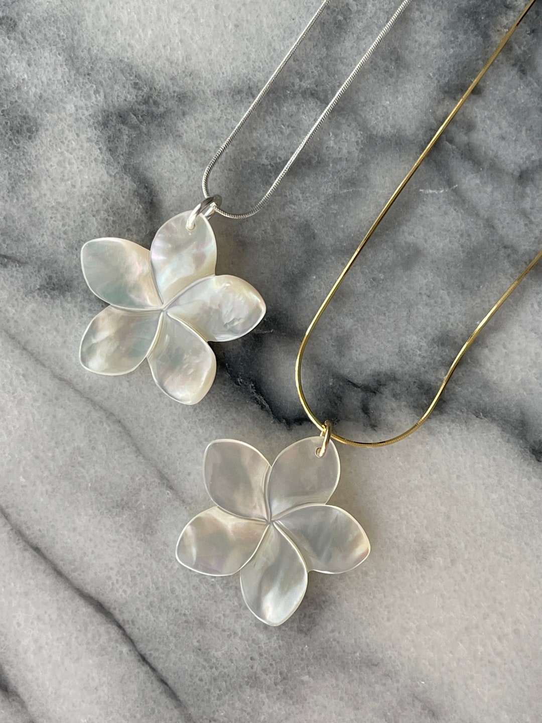 Hawaiian White Plumeria 925 Sterling Silver or Gold Snake