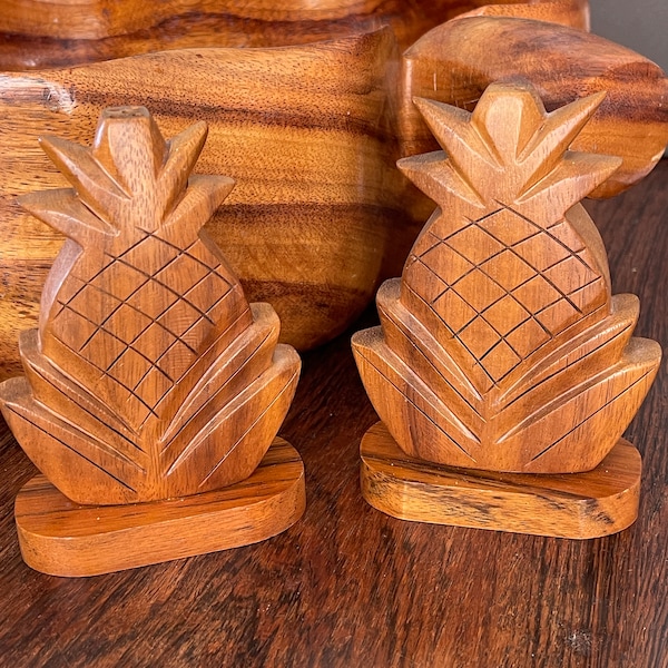 Vintage Hawaiian KOA Pineapple carved salt and pepper shakers