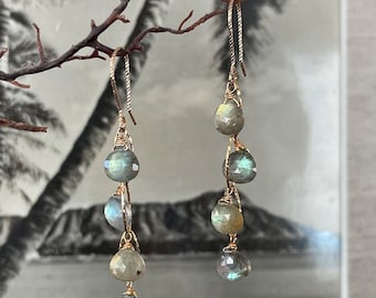 AAA Hawaiian &quot;Moana&quot; Beach night earrings Labradorite in Gold or Silver