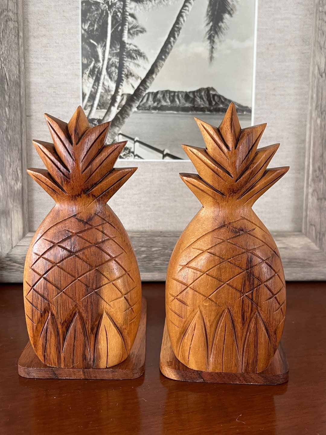 Vintage Hawaiian KOA Pineapple Bookends MCM Rare Etsy