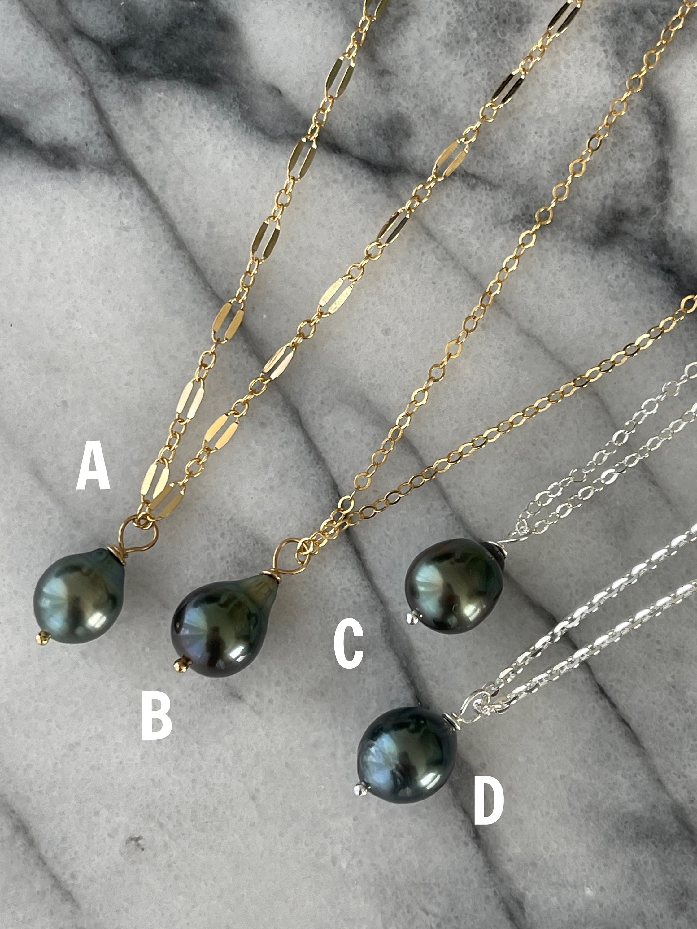 Tahitian Pearl Drop Necklace 14K Gold Filled or 925 Silver Necklace - Etsy