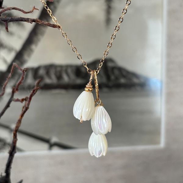 Hawaiian 3 Pikake dangle Sterling Silver or Gold necklace