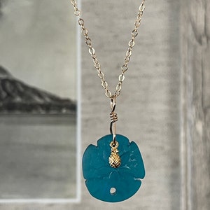 Aqua Sea mousse Verre de mer Collier dollar de sable avec mini ananas hawaïen image 3