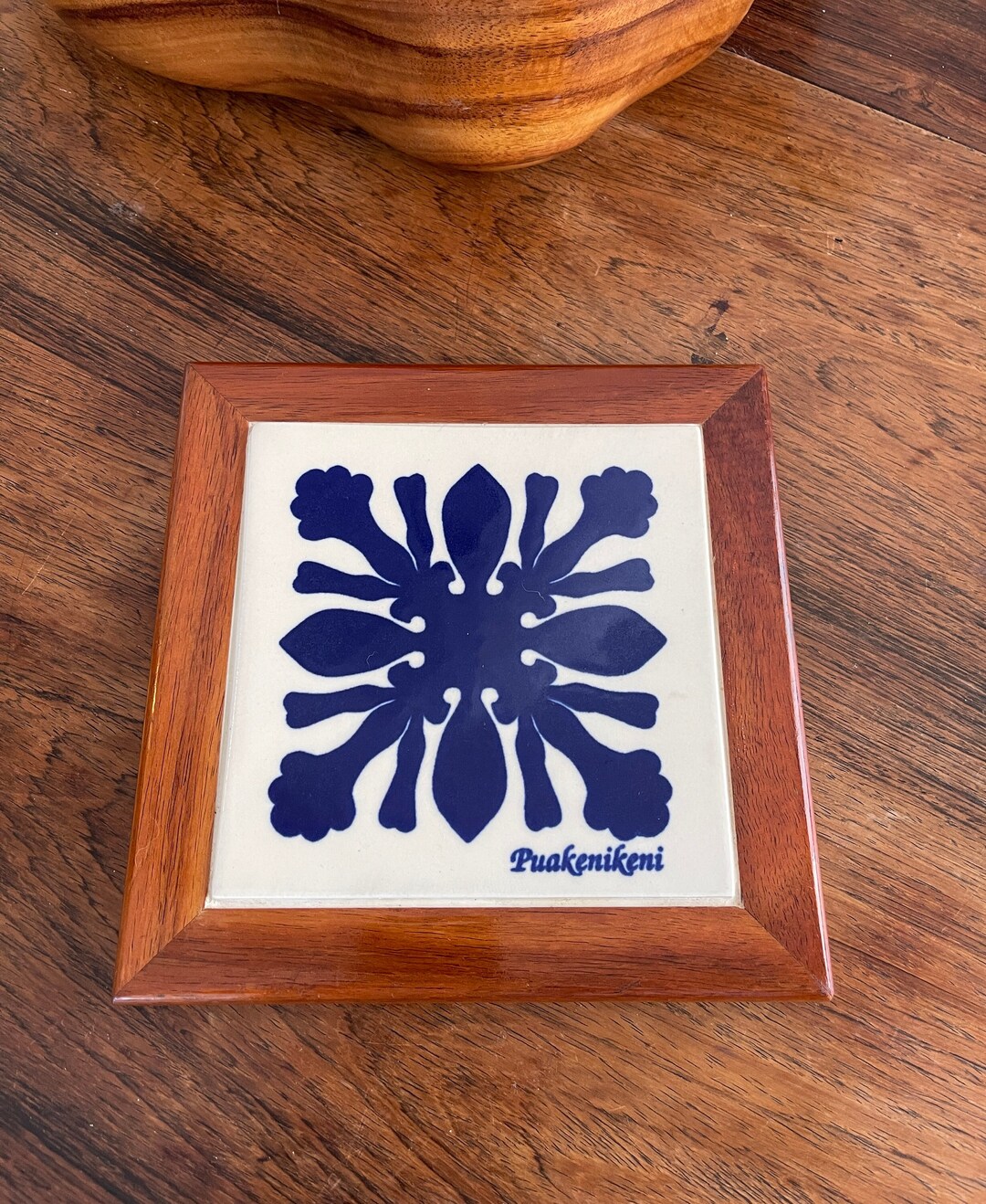 Vintage Hawaiian Quilt Puakenikeni Koa Wood Art TILE Tropical Etsy
