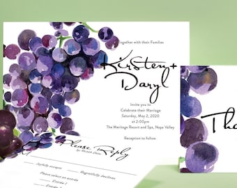 Winery Wedding Original Watercolor Invitation Suite, Printed