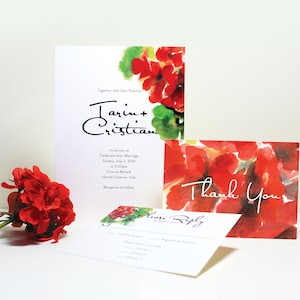 Geranium Floral Original Watercolor Invitation Suite, Printed