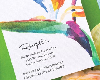 Bird of Paradise Watercolor Wedding Reception Card