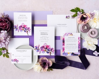 Orchid Watercolor Wedding Invitation Suite: Purple Floral Print