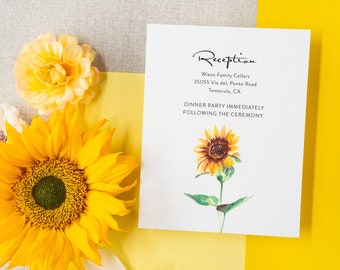 Sunflower Watercolor Wedding Reception Card  - Unique Yellow Floral Printed Reception Details Card (Sunflower Suite)