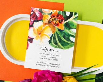 Tropical Watercolor Floral Wedding Reception Card