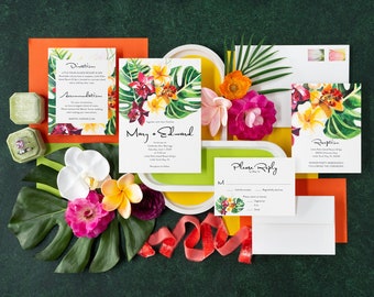 Watercolor Tropical Wedding Invitation Suite: Floral Monstera Print