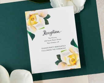 Magnolia Floral Watercolor Wedding Reception Card