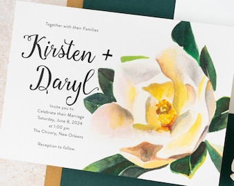 Magnolia Watercolor Wedding Invitation: Floral Wedding Suite