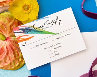 Watercolor Bird of Paradise Wedding RSVP Card: Floral Destination Design