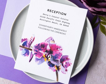 Orchid Flower Watercolor Wedding Reception Card  - Purple Floral Printed Reception Details Card (Orchid Suite)