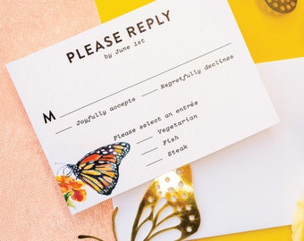 Butterfly Watercolor Wedding RSVP Card - Colorful Monarch Printed RSVP (Butterfly Suite)