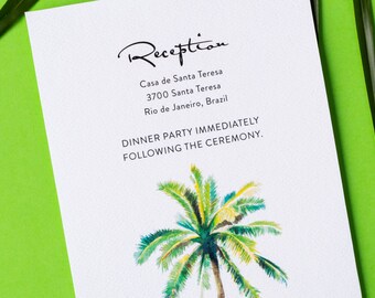 Palm Tree Watercolor Wedding Reception Card  - Beach Wedding Printed Reception Details Card (Palm Tree Suite)