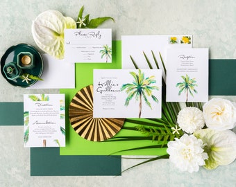 Palm Tree Watercolor Wedding Suite - Beach Wedding Printed Sample (Palm Tree Suite)