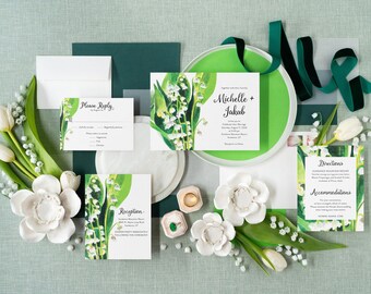 Lily of the Valley Wedding Invitation Suite: Floral Watercolor Print