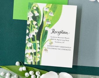 Lily of the Valley Wedding Reception Card: White Floral Watercolor