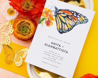 Butterfly Wedding Invitation: Watercolor Monarch Design