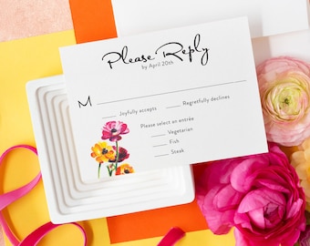 Watercolor Floral Wedding RSVP Card: Ranunculus Flower Design