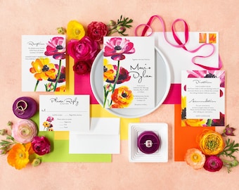 Ranunculus Floral Watercolor Wedding Invitation Suite