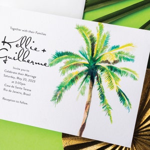 Palm Tree Watercolor Wedding Invitation - Beach Wedding Printed Invitation (Palm Tree Suite)