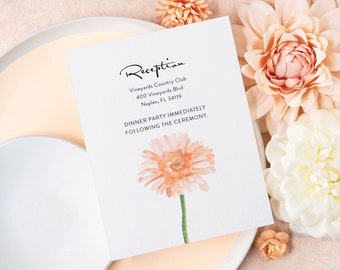 Peach Gerber Daisy Watercolor Wedding Reception Card  - Peach Fuzz Floral Printed Reception Details Card (Gerber Daisy Suite)