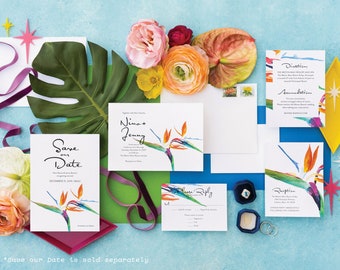 Watercolor Bird of Paradise Destination Wedding Invitation Suite