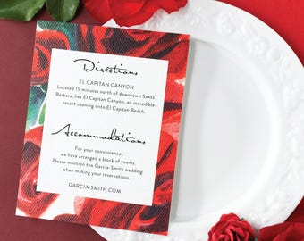 Red Roses Wedding Information Card: Watercolor Floral Details