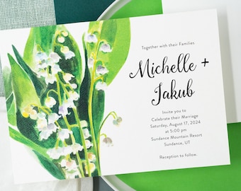 Lily of the Valley Wedding Invitation: White Floral Watercolor Print