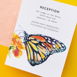 Butterfly Watercolor Wedding Reception Card  - Colorful Monarch Butterfly Printed Reception Details Card (Butterfly Suite)