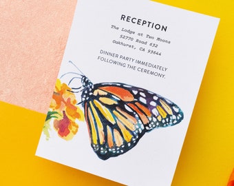 Butterfly Wedding Reception Card: Watercolor Monarch Design