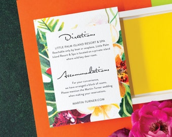 Tropical Floral Wedding Information Card: Watercolor Plant Design