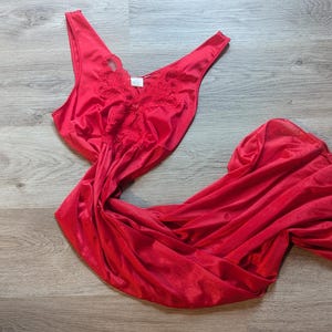 Vintage 80s/90s Adonna red silky lace trim nightgown/slip, size medium (M)