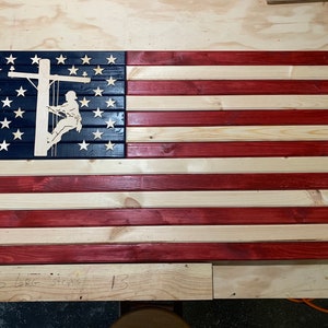 Lineman Wooden American flag