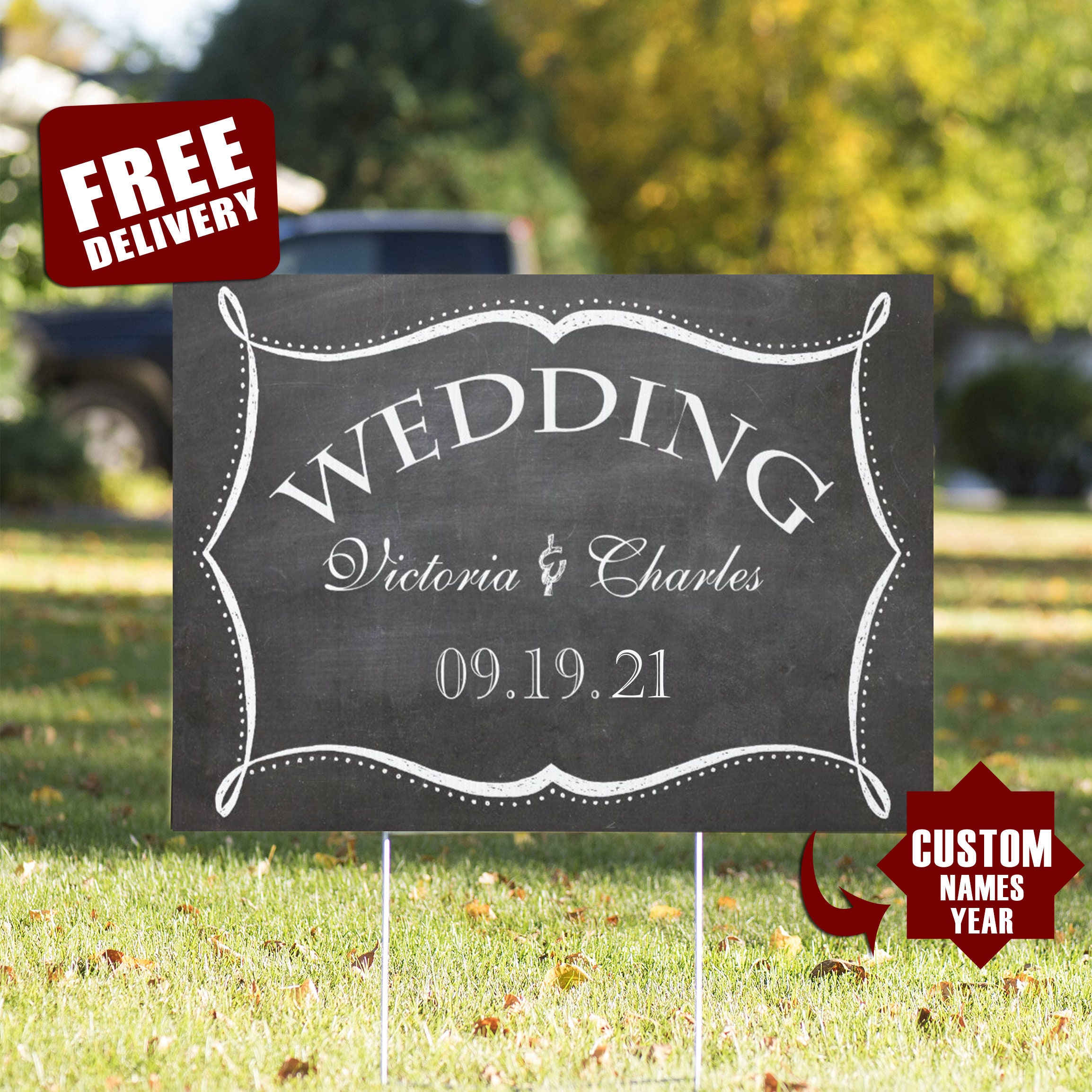 Chalkboard Wedding Personalized Lawn Sign Personalized Etsy