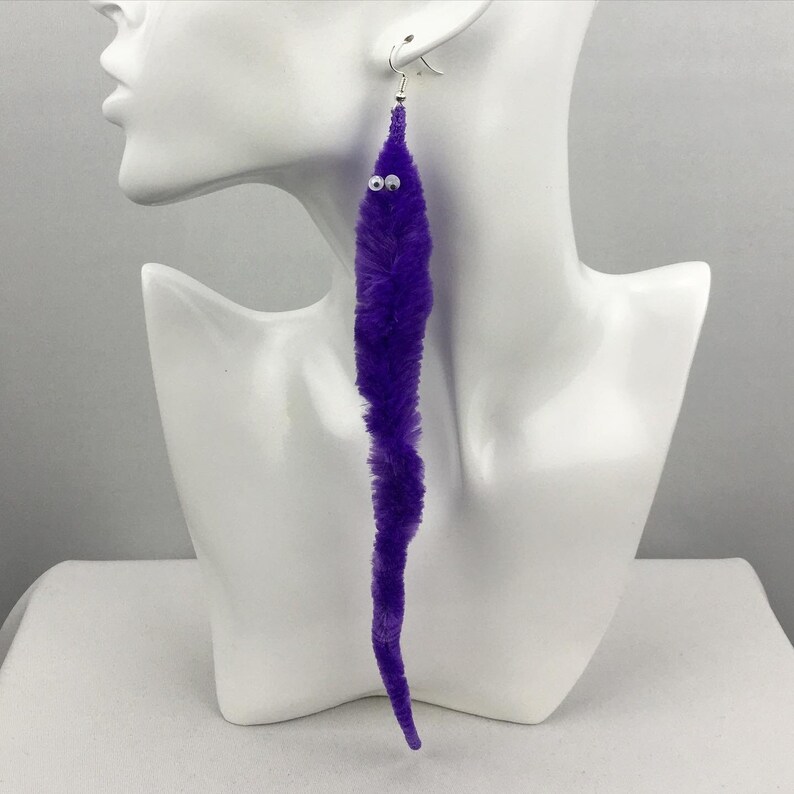 The Magic Twisty Worm Earrings Novelty Fun Fuzzy Worm Etsy