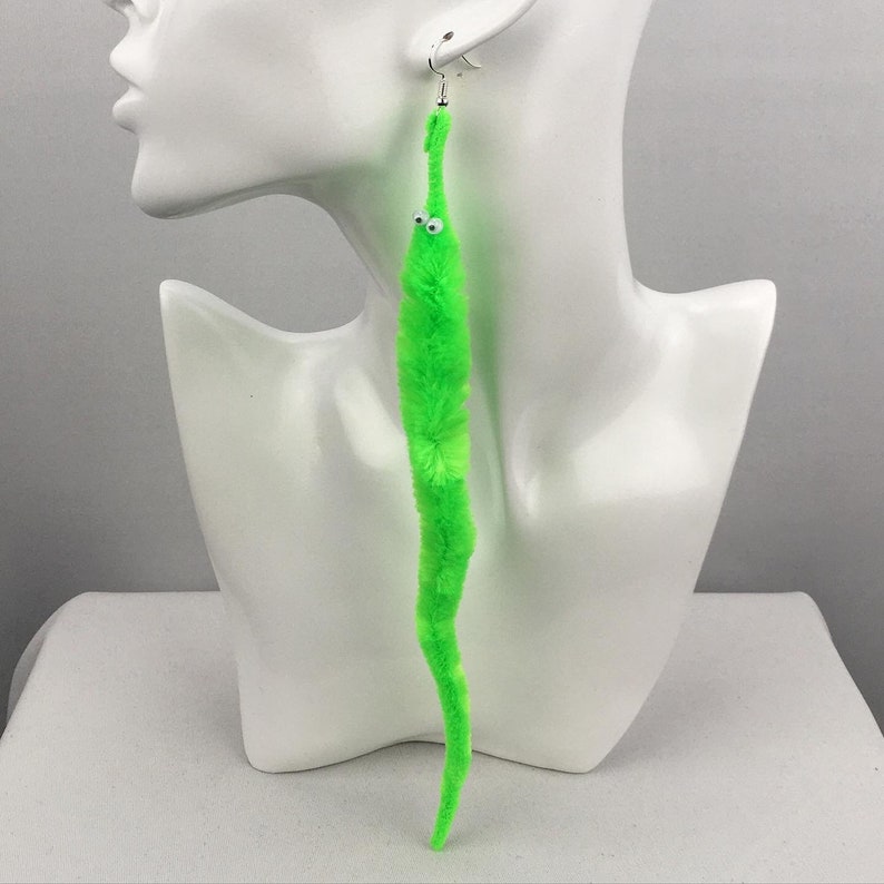 The Magic Twisty Worm Earrings Novelty Fun Fuzzy Worm Etsy