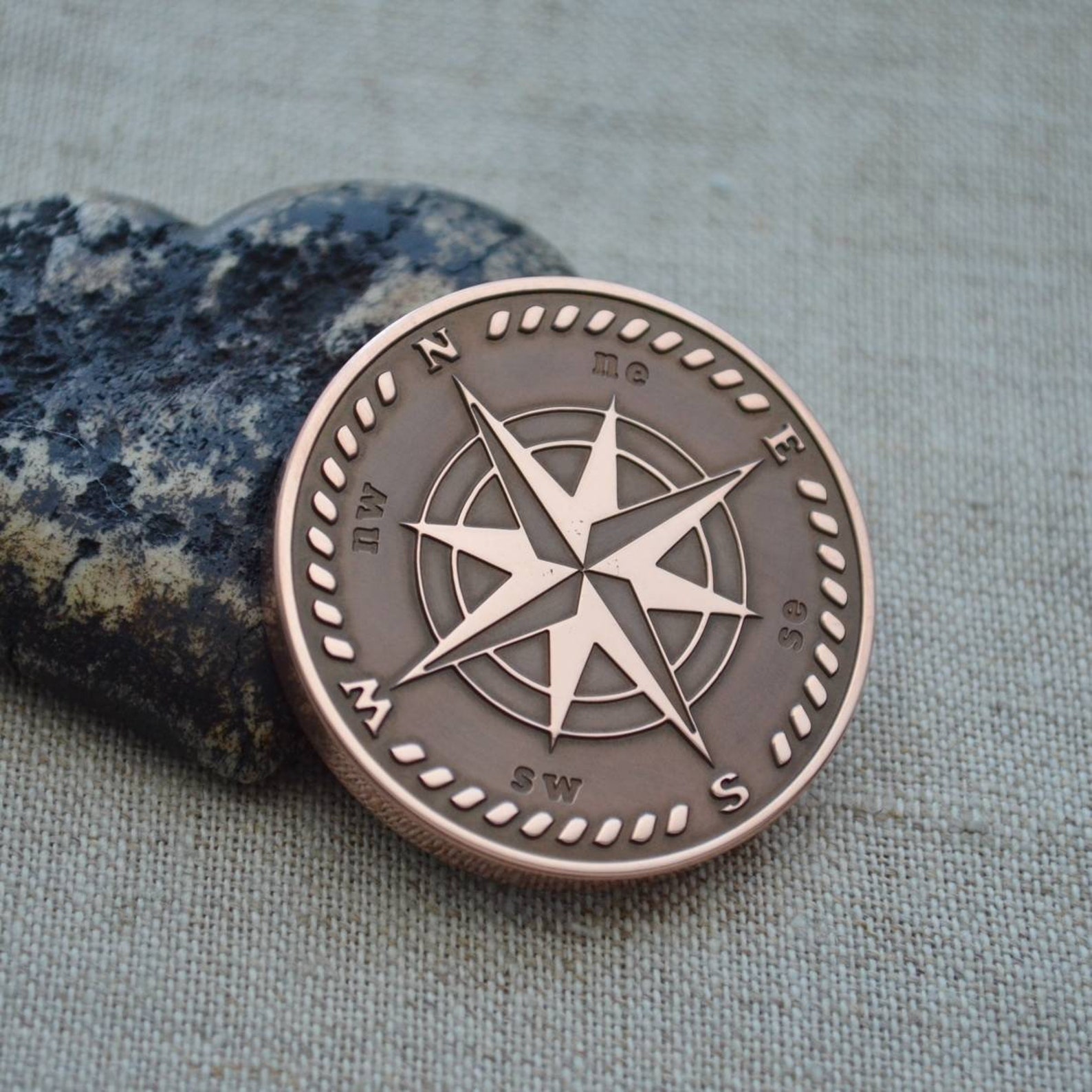Custom Compass Copper Coin. Compass Engraved Coin. Compass Etsy